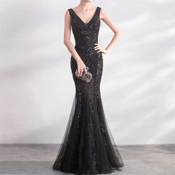 黒が素敵なシンプルデザイン・イブニングドレス[DRA50]