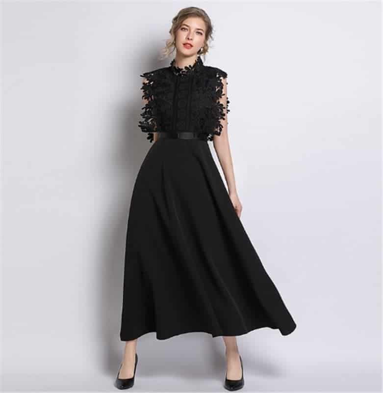 クールな黒 レース切替 パーティードレス[ON216] お洒落なドレス通販《デ・ルセオ》着るだけで簡単に綺麗になれる