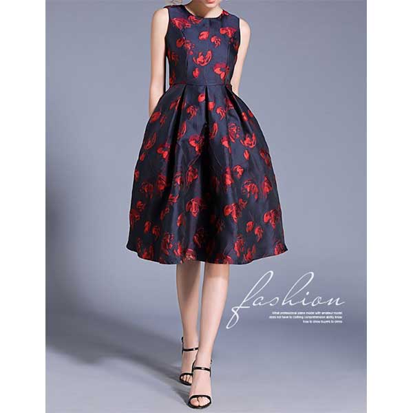 赤の花柄が可愛いパーティードレス【ON262】 / お洒落なドレス通販《デ・ルセオ》着るだけで簡単に綺麗になれる