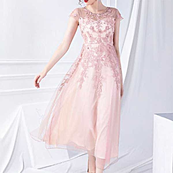 気品あるオーラが漂うピンクのロングドレス[OZY43P]・全身イメージ