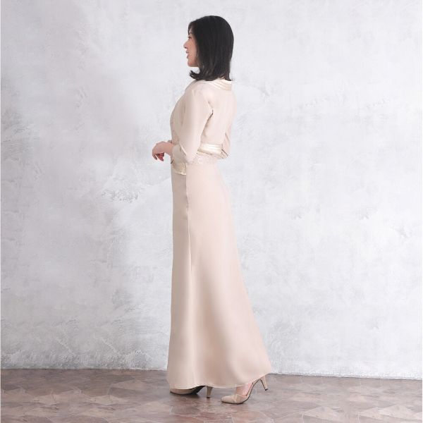 結婚式 母親 洋装 親族 ロングドレス マザーズドレス 上品 ベージュ 着痩せ効果 ジャケット付き レース甥 姪 フォーマル 袖あり 演奏会【drb61】