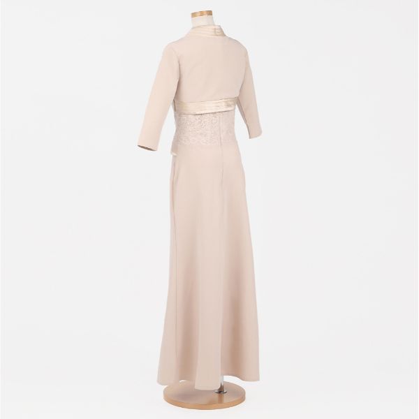 結婚式 母親 洋装 親族 ロングドレス マザーズドレス 上品 ベージュ 着痩せ効果 ジャケット付き レース甥 姪 フォーマル 袖あり 演奏会【drb61】