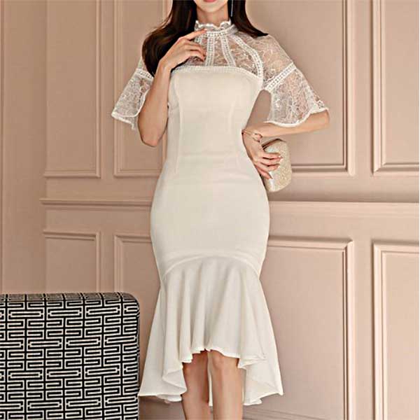 ホワイトレースタイトドレス 楽天市場】タイトワンピ レース ワンピース 花柄ワンピ 長袖 白