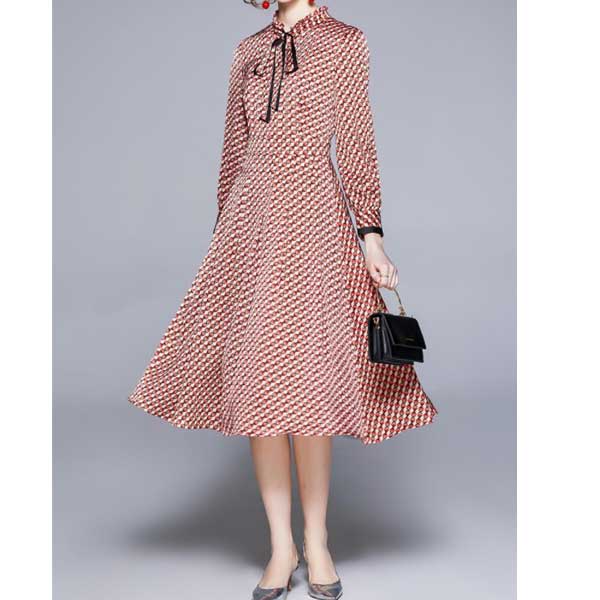 お嬢様風 襟元リボンが可愛いパーティードレス【on314】