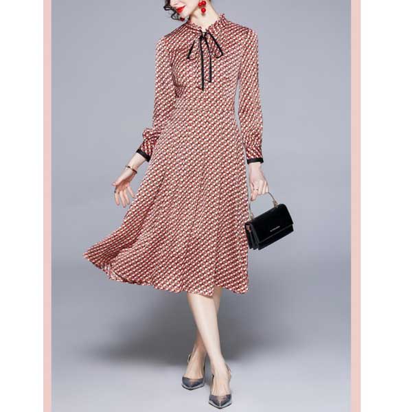 お嬢様風 襟元リボンが可愛いパーティードレス【on314】