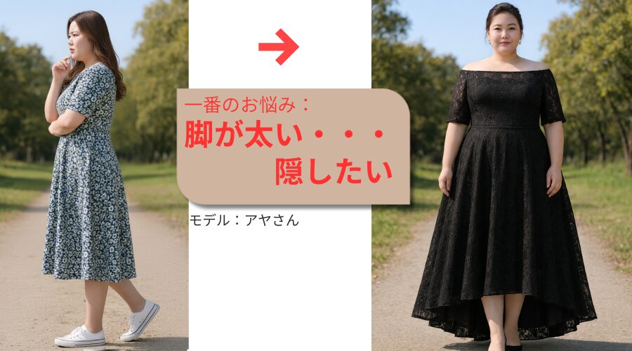 脚が太い 隠したい お悩み解決ドレス事例 Before After